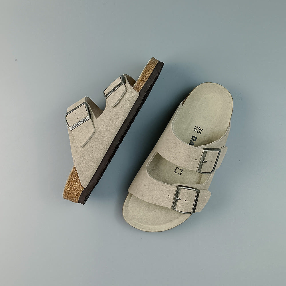 Women's & Men's Flip-flops Summer Pink Suede Cowhide Series Sandals