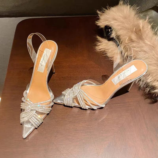 Rhinestone High Summer Back Empty Shallow Heels