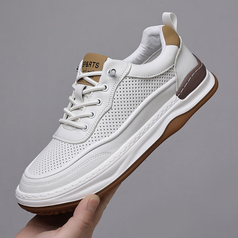 Men's Cowhide Genuine Head Tilt Hollow Breathable Casual Shoes