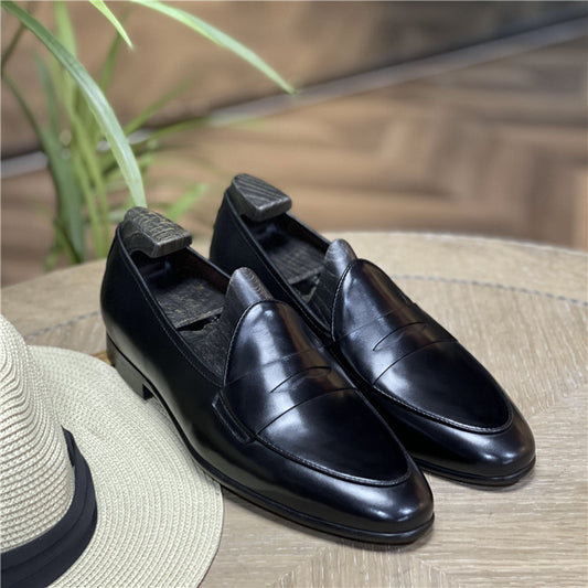Men's Belgium Slip-on Green Fashion Business Leather Shoes