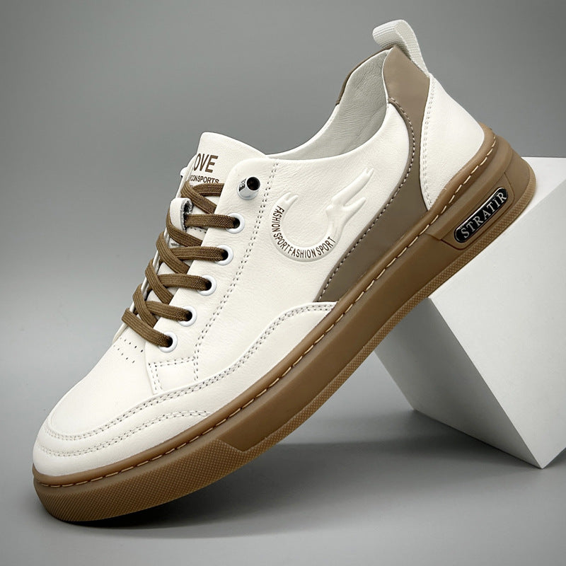 Men's Top Layer Cowhide Genuine White Green Men's Board Shoes
