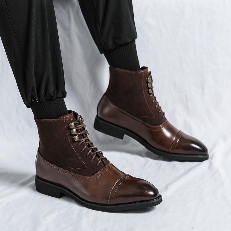 Men's High Style Business Middle Tube Fashion Large Size Personalized Brushed Men's Casual Leather Shoes