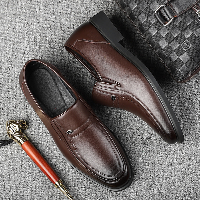 Men's Business Formal Wear Dad Cowhide Slip-on Leather Shoes