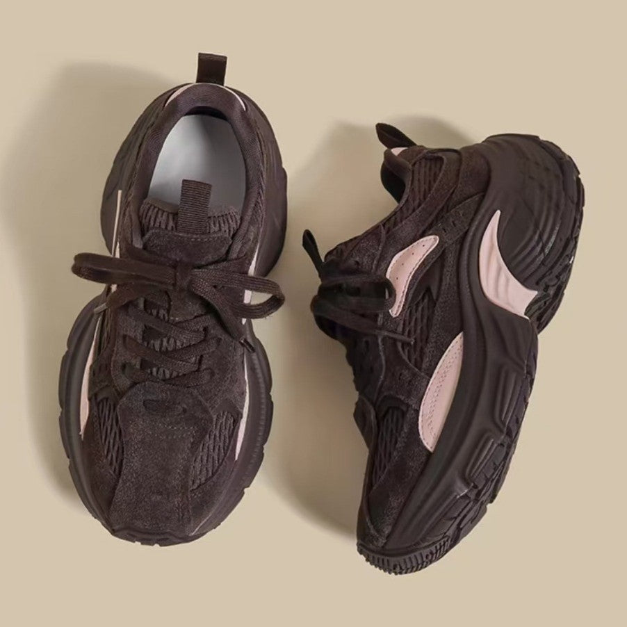 Women's Platform Dad Brown Elevator Fleece-lined Paris Fried Sneakers