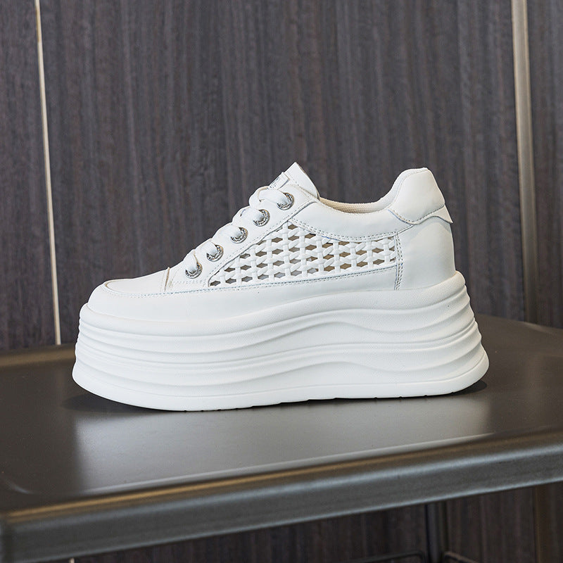 Women's Increasing Breathable Mesh White Thick Bottom Casual Shoes