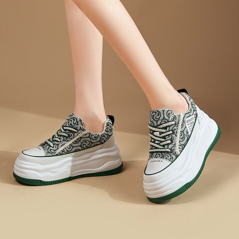 Women's White Platform Genuine Elevator Summer Dad Sneakers