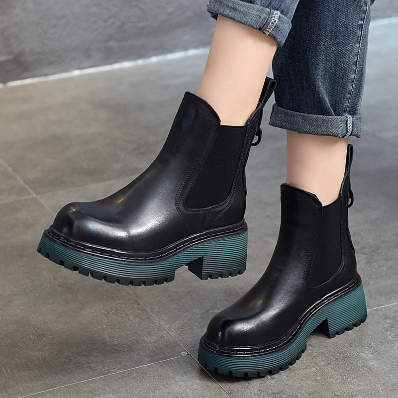 Activity Price First Layer Cowhide Chelsea Short Round Head Boots