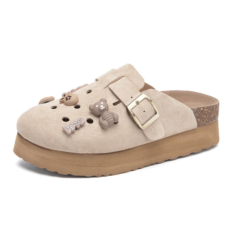 Women's Genuine Thick Bottom Small Size Closed Toe Half Outer Women's Shoes