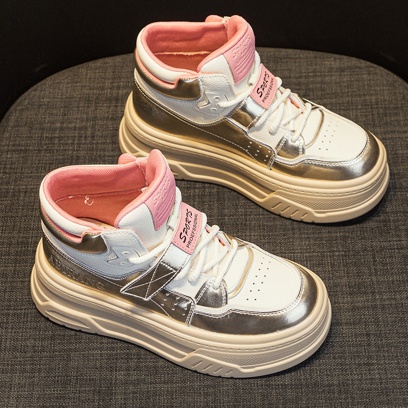 Women's Autumn Genuine White Thick Bottom Platform Sneakers