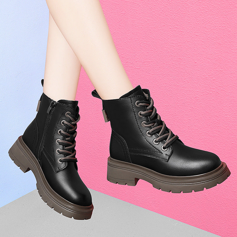 Women's Autumn Thick-soled White Martin British Chunky Boots