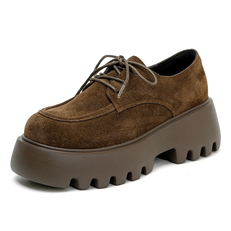Women's Sizes Chunky Platform Matte Cowhide Slip-on Loafers