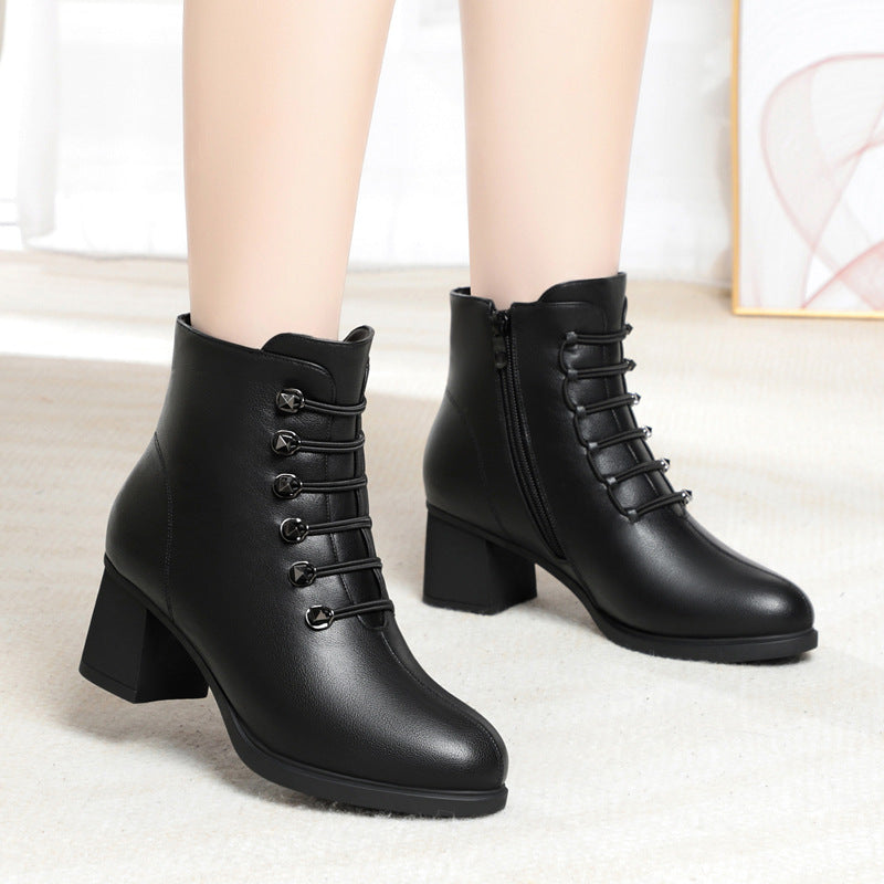 Women's Mid High Chunky Mom Short Soft Boots