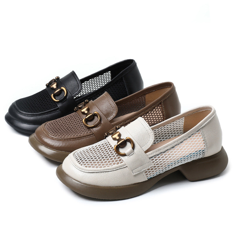 Women's Genuine Mesh Breathable British Metal Buckle Sandals