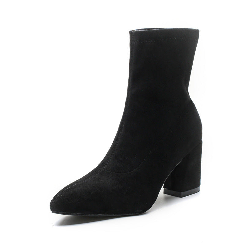 Women's Chunky High Black Booties Plush Lining Casual Shoes