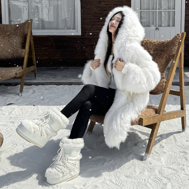 Women's Lined Padded Warm Keeping Sleeve Cotton Strap Snow Boots