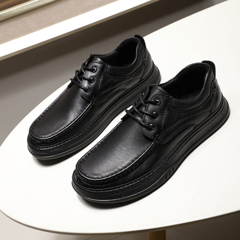 Men's Layer Cowhide Pumps Wide Feet Dad Casual Shoes