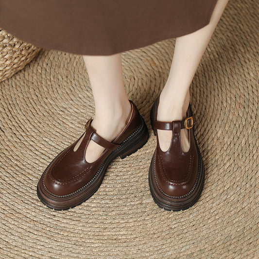 Women's British Retro One-word With Chunky Round Loafers