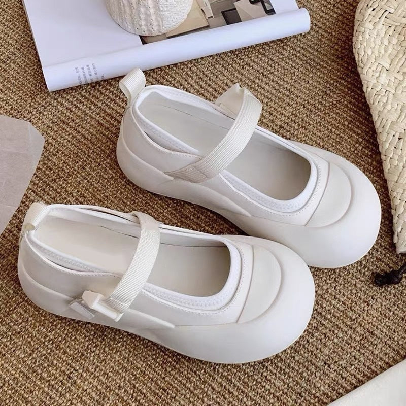 Women's Jane Platform White Round Toe Shallow Mouth Velcro Soft Bottom Women's Casual Shoes