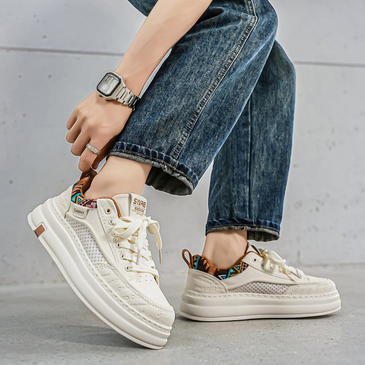 Men's Height Increasing Wearable White Trendy Soft Casual Shoes