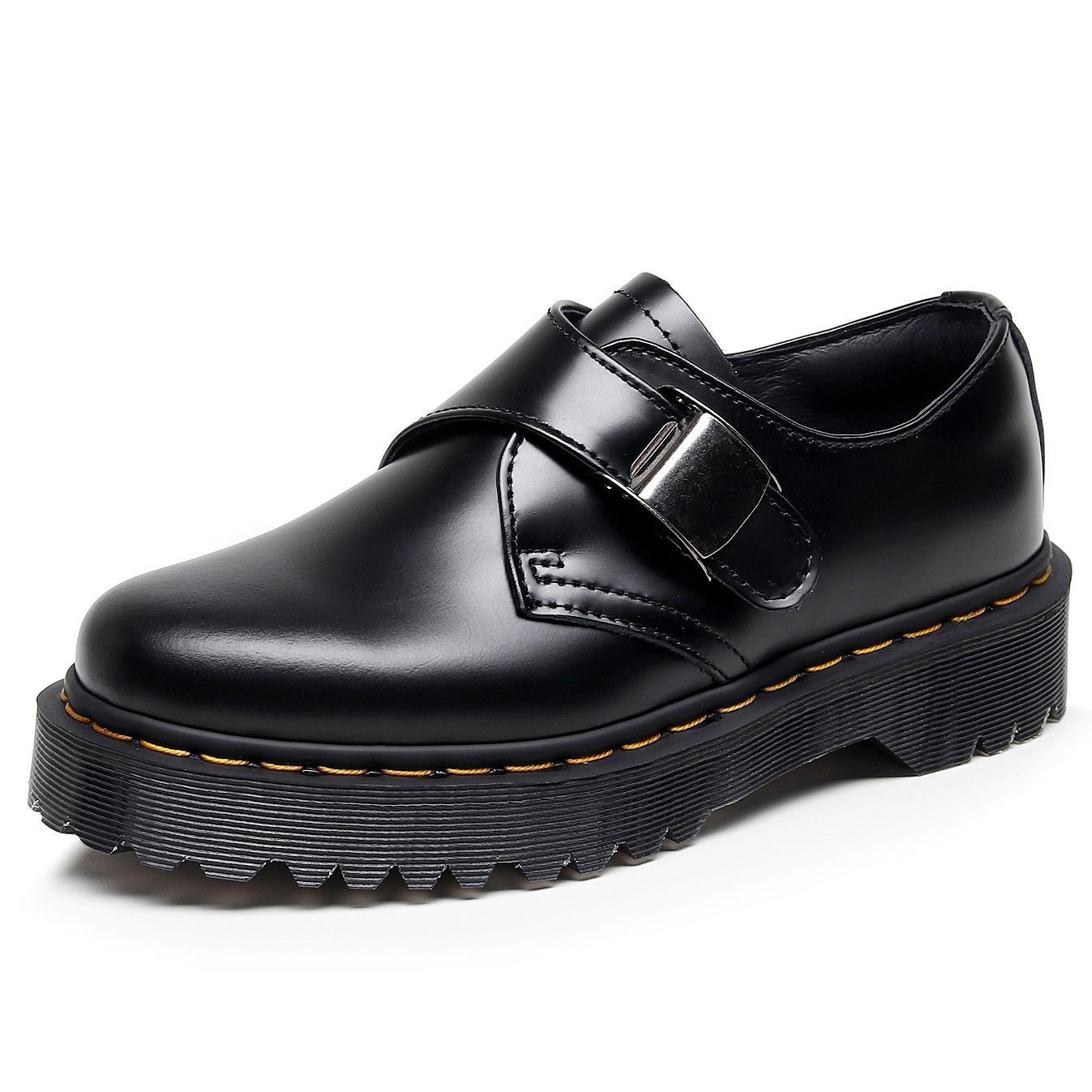 Women's Top Buckle Authentic British Style Medium Leather Shoes