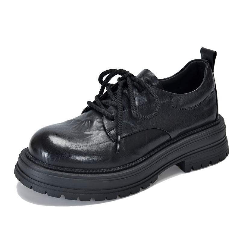 Women's Layer Cowhide Round Toe Pumps Low Cut Women's Casual Shoes