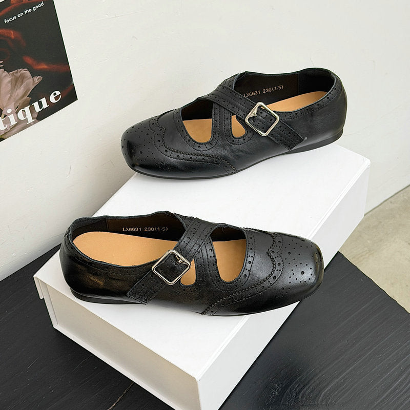 Mary Jane Low-cut Belt Buckle Small Low Top Square Leather Shoes