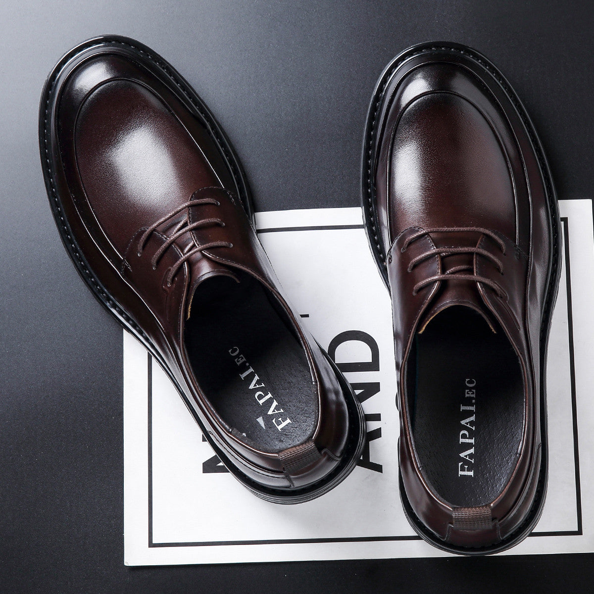 Men's Round Head Suit High Block Plus Leather Shoes