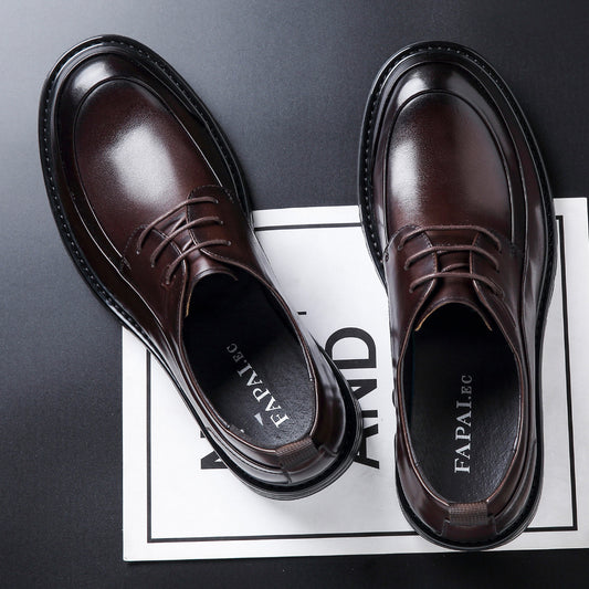 Men's Round Head Suit High Block Plus Leather Shoes