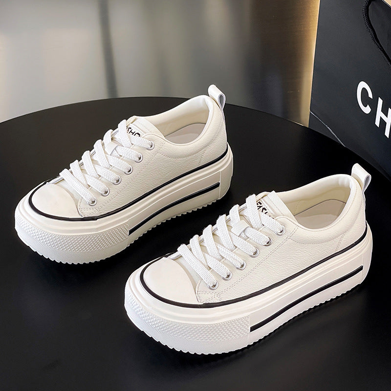 Women's Cowhide Easy Wear Leisure Sports Hight Increasing Board Women's Casual Shoes