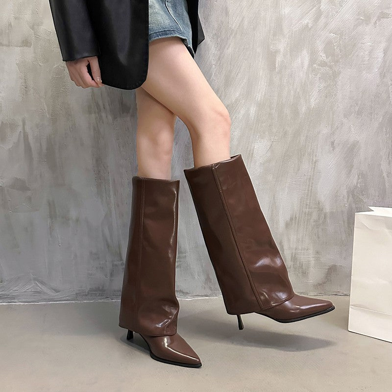 Women's Toe Stiletto Beige High Pantyhose Minority Boots