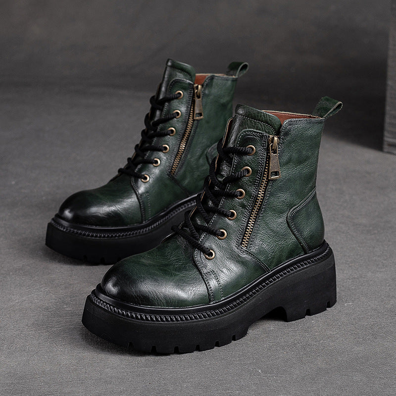 Women's & Men's Thick-soled British Style Ankle Top Layer Cowhide Boots