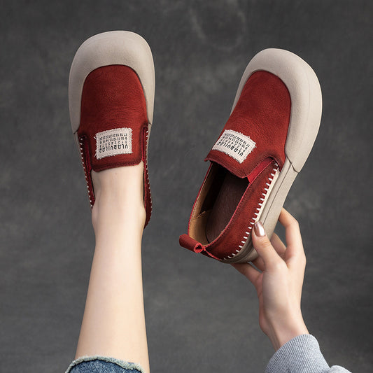 Women's Slip-on Lazy Flat First Layer Cowhide Casual Shoes
