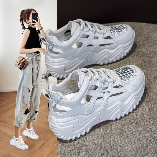 Women's Increasing Insole Closed Toe Super Hot Summer Hollow Breathable Sneakers