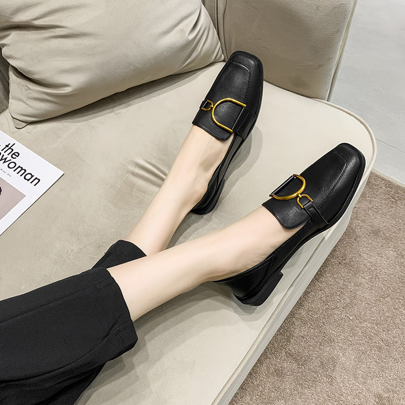 Women's Summer Flat Black Slip-on British Style Casual Shoes