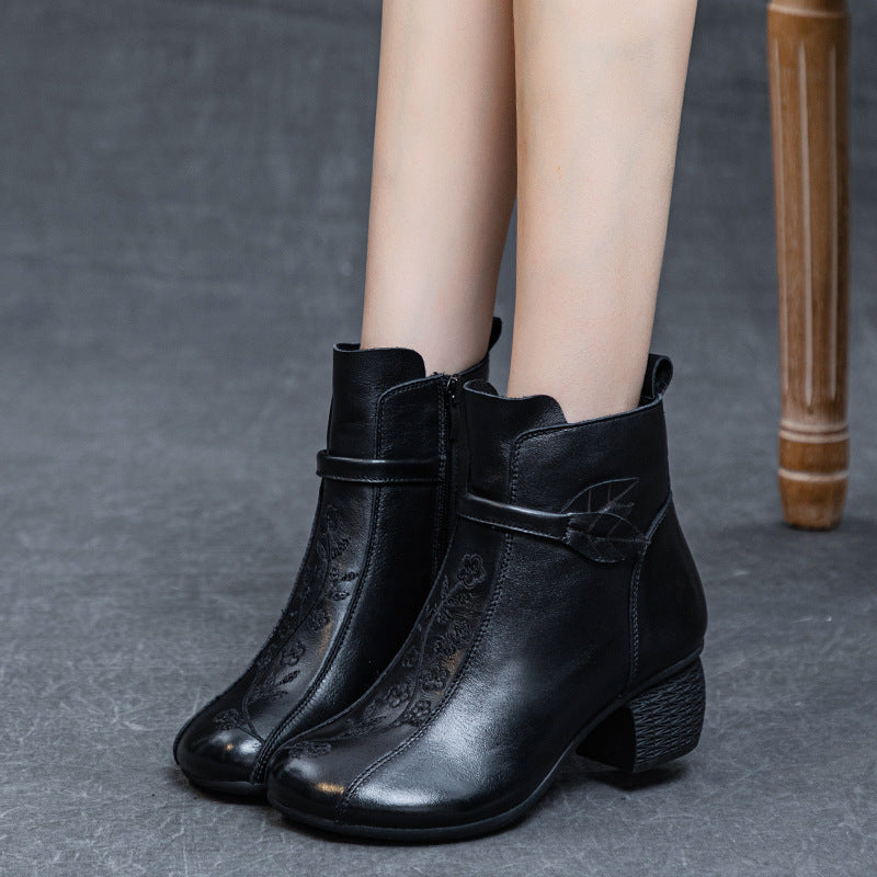 Women's Bottom Washed Top Layer Cowhide Retro Boots