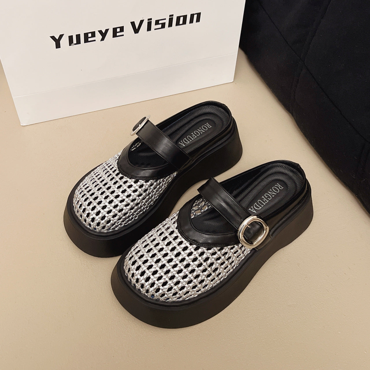 Style Woven Hollowed Closed Toe Half Summer Versatile Breathable Slippers