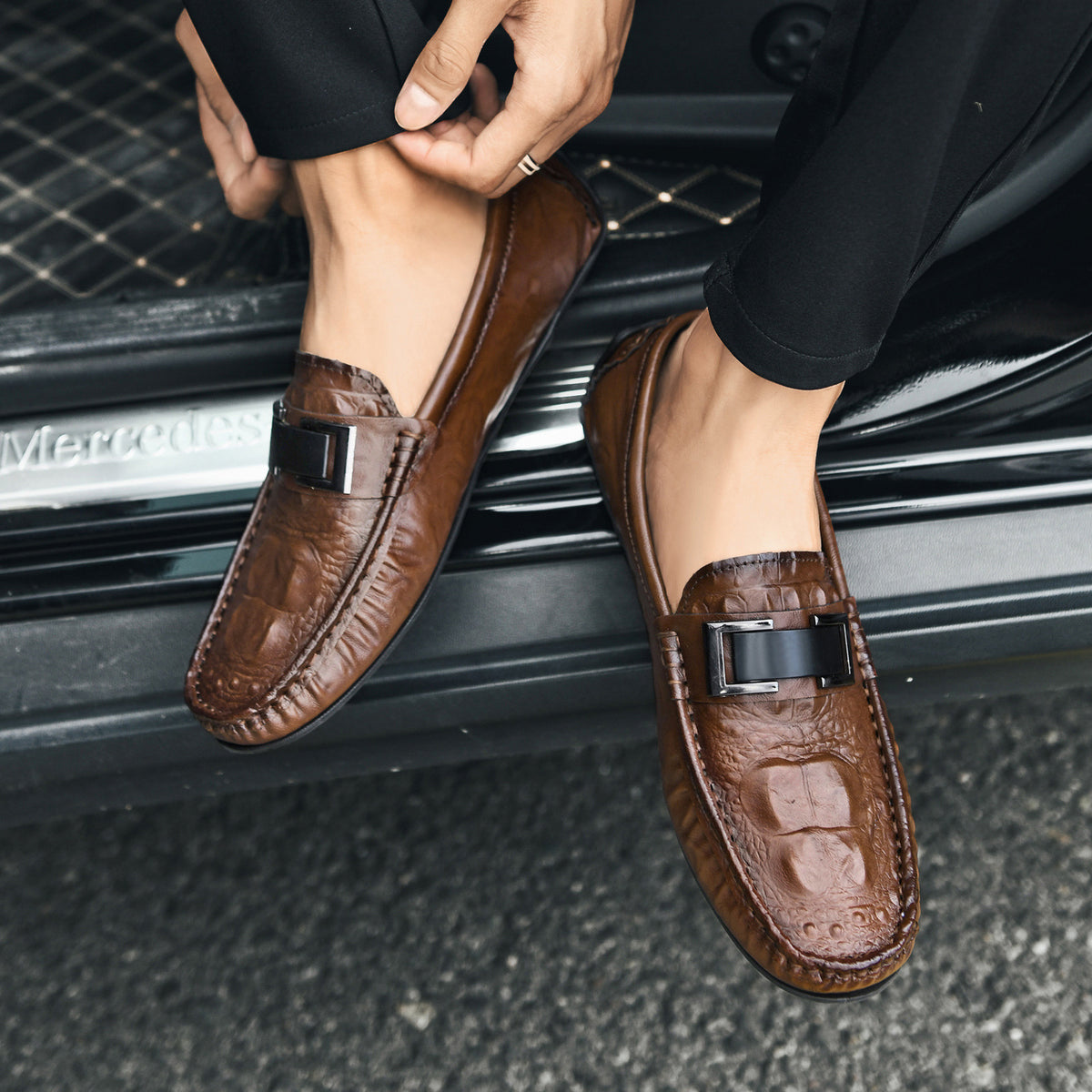 Men's Live Crocodile Pattern Plus Size Lazy Driving British Men's Casual Shoes