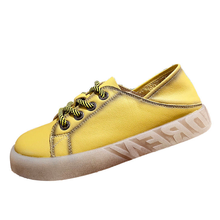 Women's Retro Korean Style First Layer Cowhide Casual Shoes