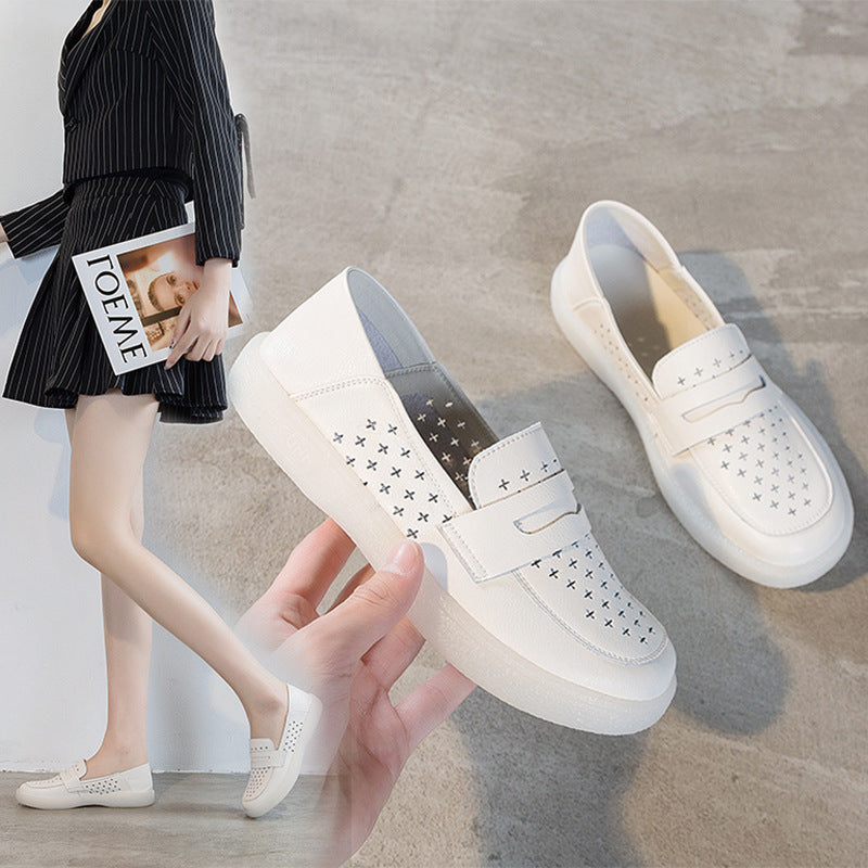 Women's Solid White Summer Breathable Soft Bottom Flat Nurse Women's Casual Shoes