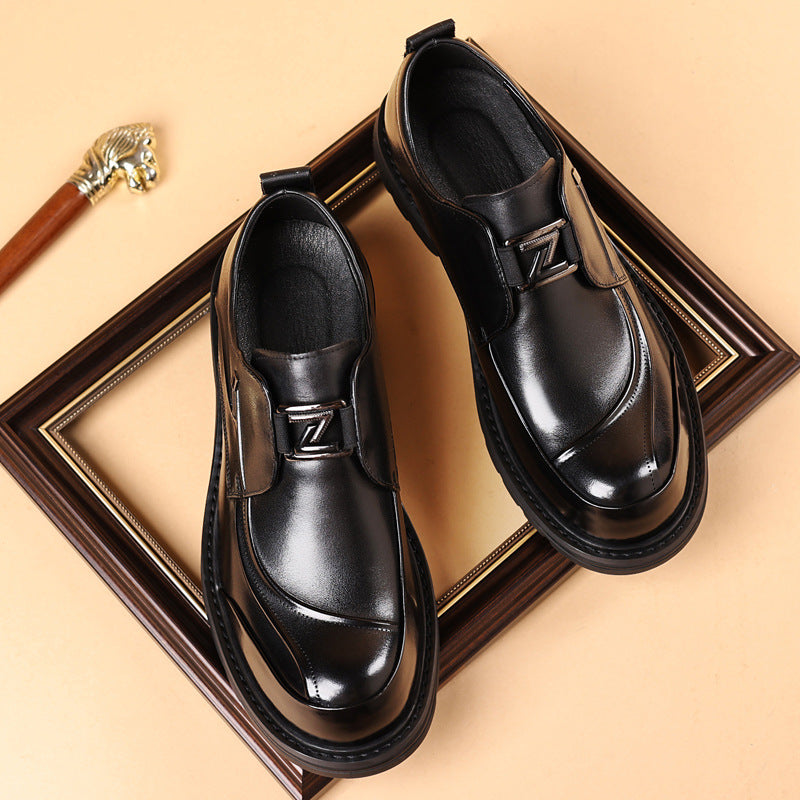 Men's Big Toe Thick Bottom Top Layer Leather Shoes