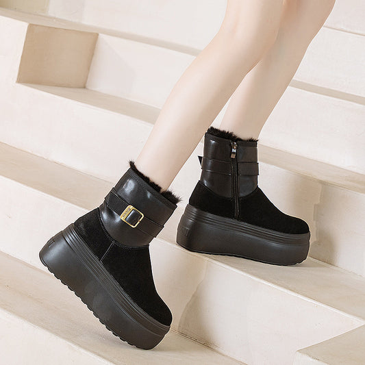 Women's Round Toe Winter Fashion Side Zip Snow Boots