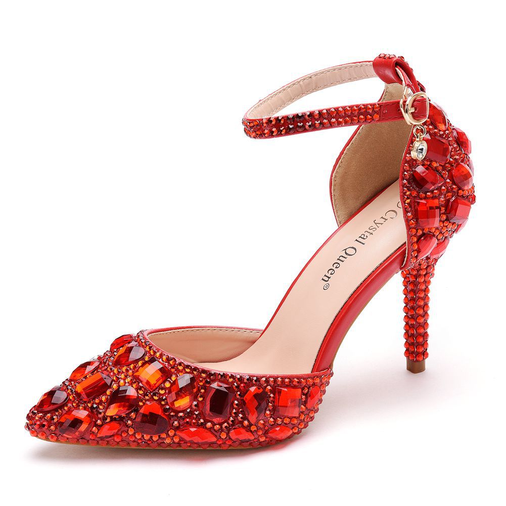 Size Rhinestone Wedding Stiletto Pointed Dinner Sandals