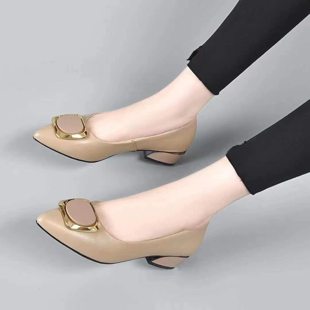 Pointed Toe Fashion Chunky Low-cut Soft Women's Shoes
