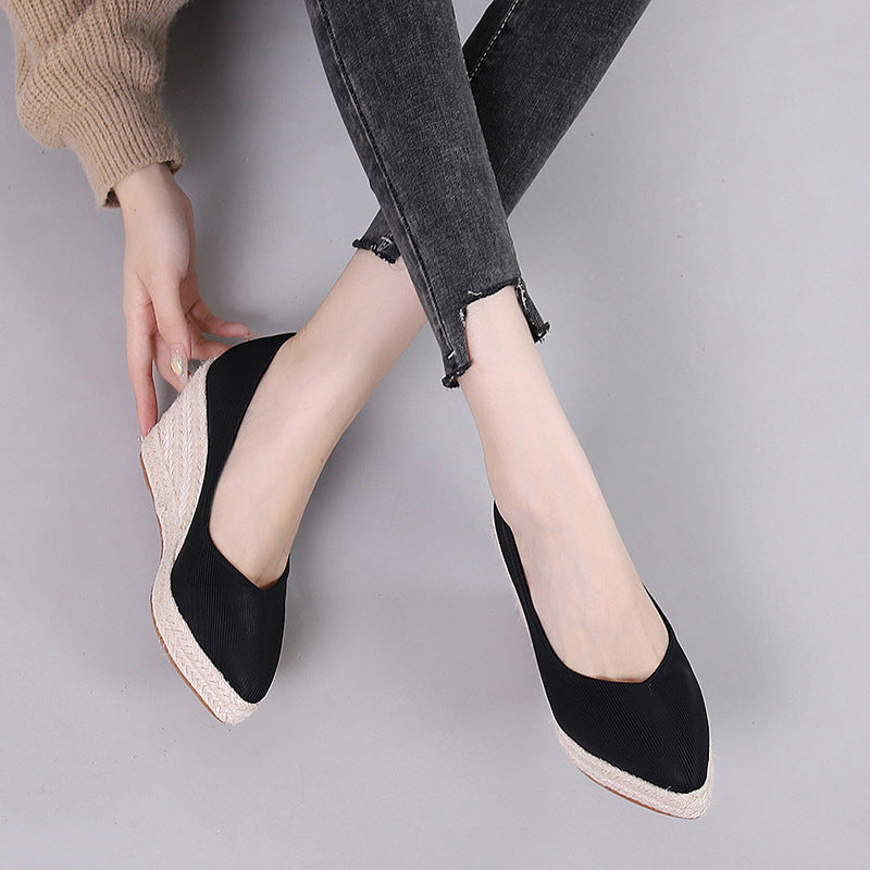 Women's Wedge Shallow Mouth Pumps High Platform Casual Shoes