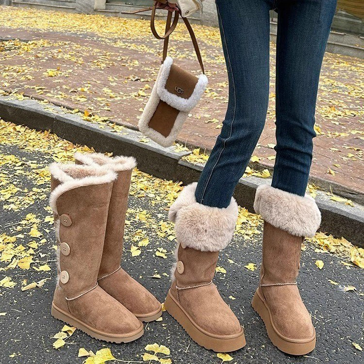 Women's Fleece-lined Thickened Two-way Wear Insulated Middle Snow Boots
