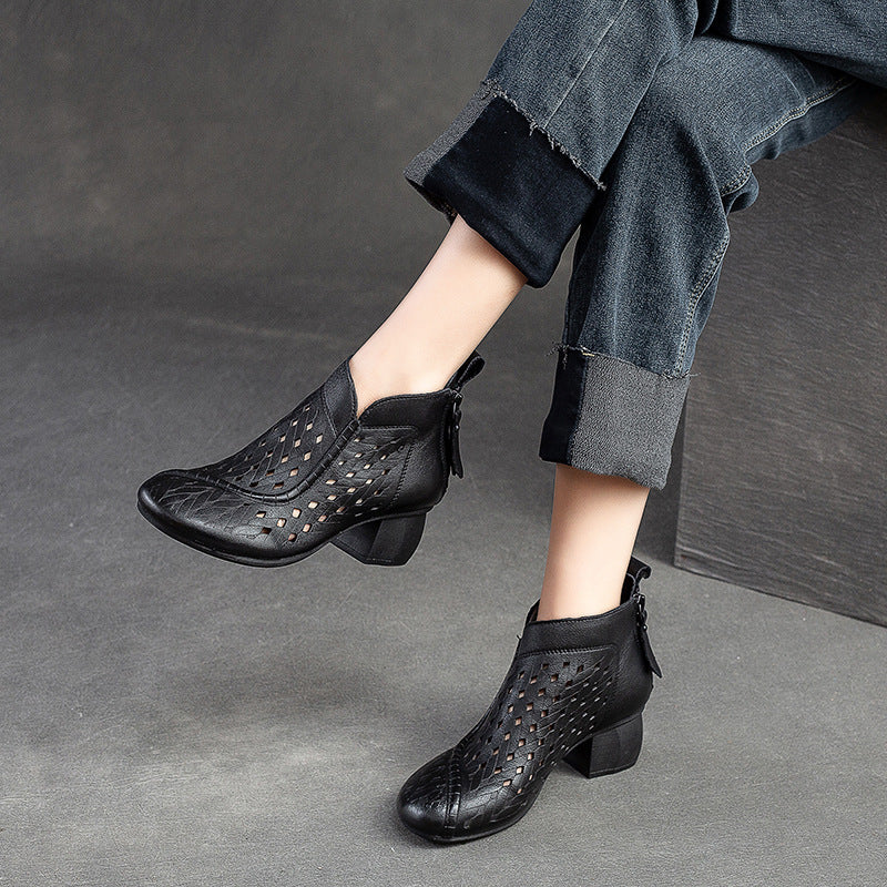 Women's Head Breathable Back Zipper Top Layer Heels