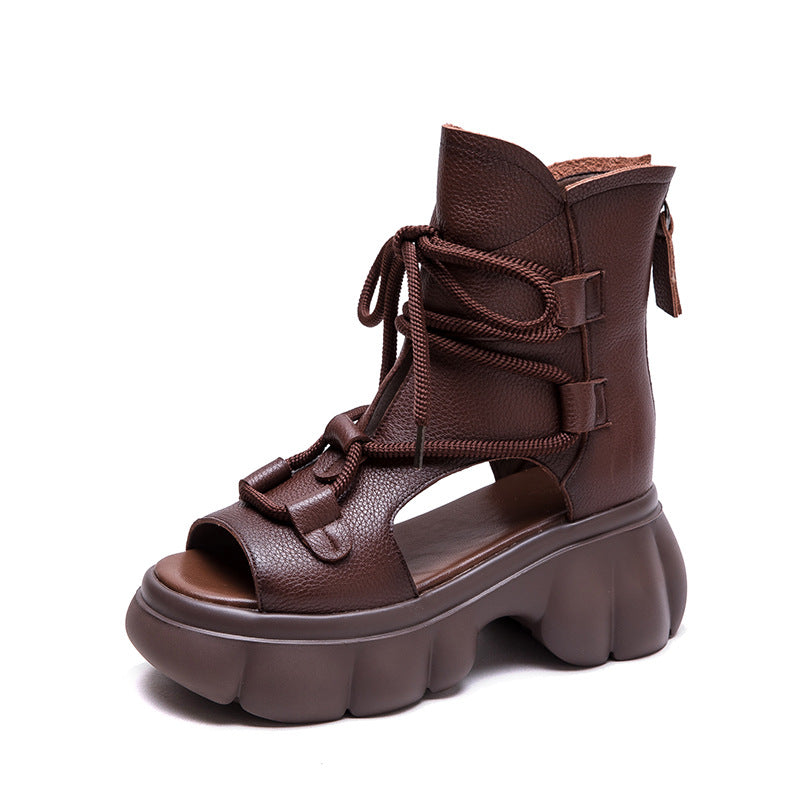 Women's Breathable Peep Toe Platform Retro Round Sandals