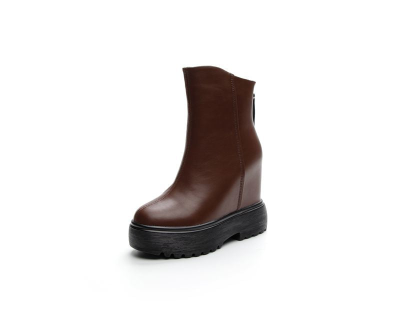 Women's Tall Muffin Thick Bottom Genuine Elevator Martin Boots