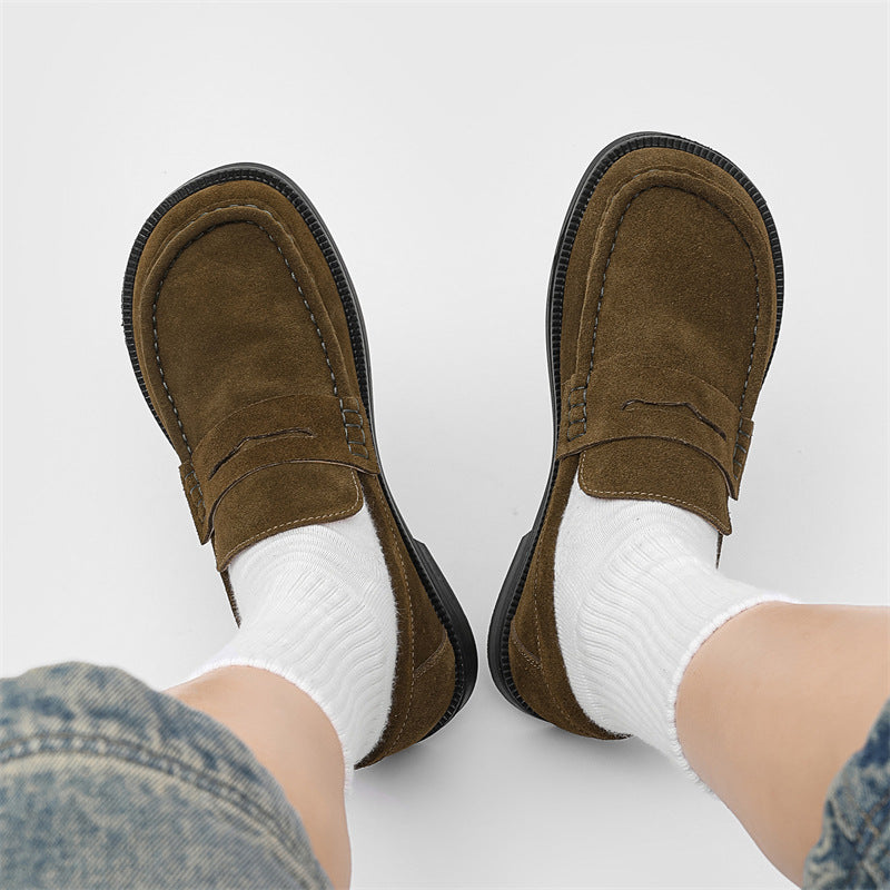 Retro Design High-grade Black Khaki Beige Leather Shoes