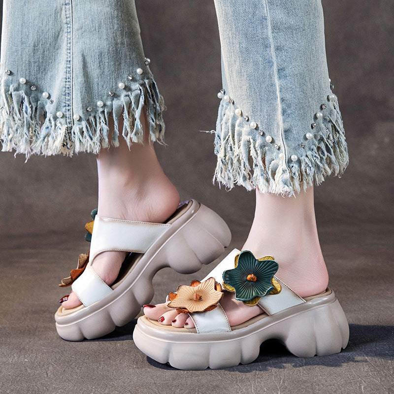 Women's Layer Cowhide For Summer Breathable Ethnic Style Sandals